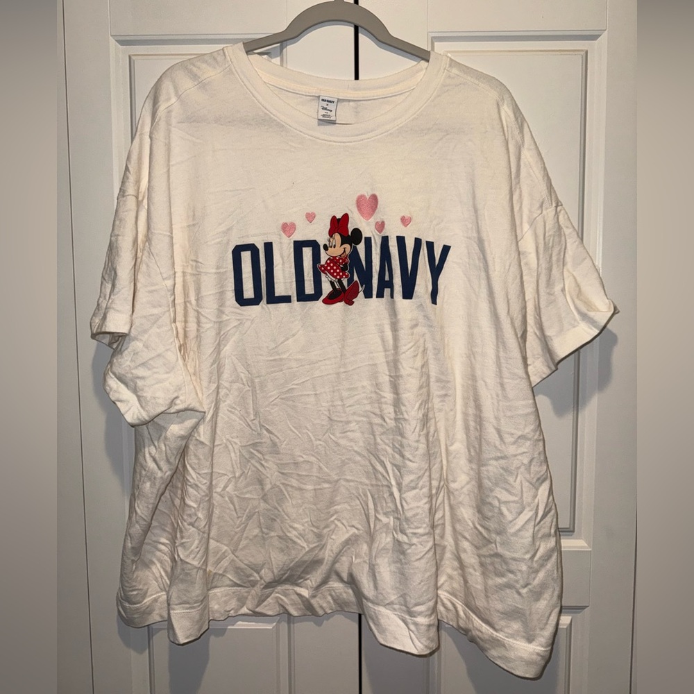 Old Navy White Minnie Mouse Logo Tee with Pink Hearts - 4XL